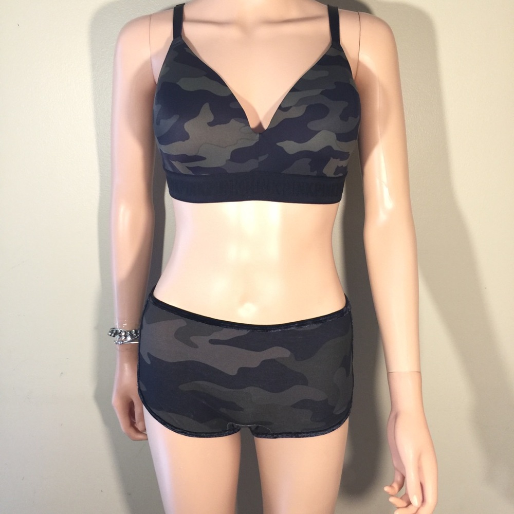 Pink Victoria Secret Camo Bra & Boyshorts - Picture 2 of 11